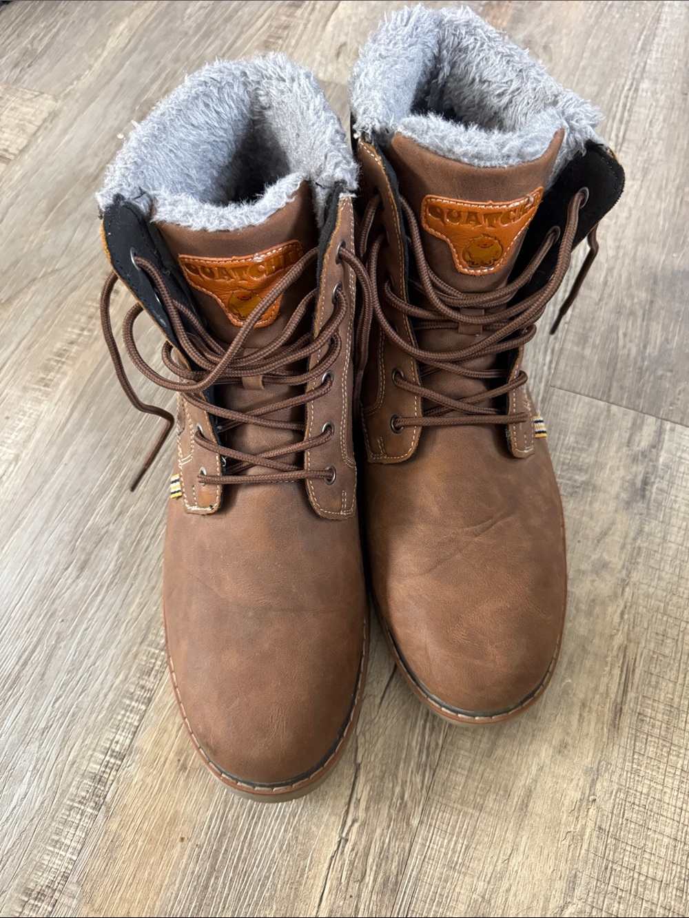 Quatchi Brown Men's Size 12 Lace-Up Fur-Lined Work Boots